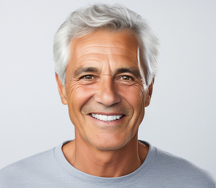 Portrait of handsome man with bright smile veneers after dentist